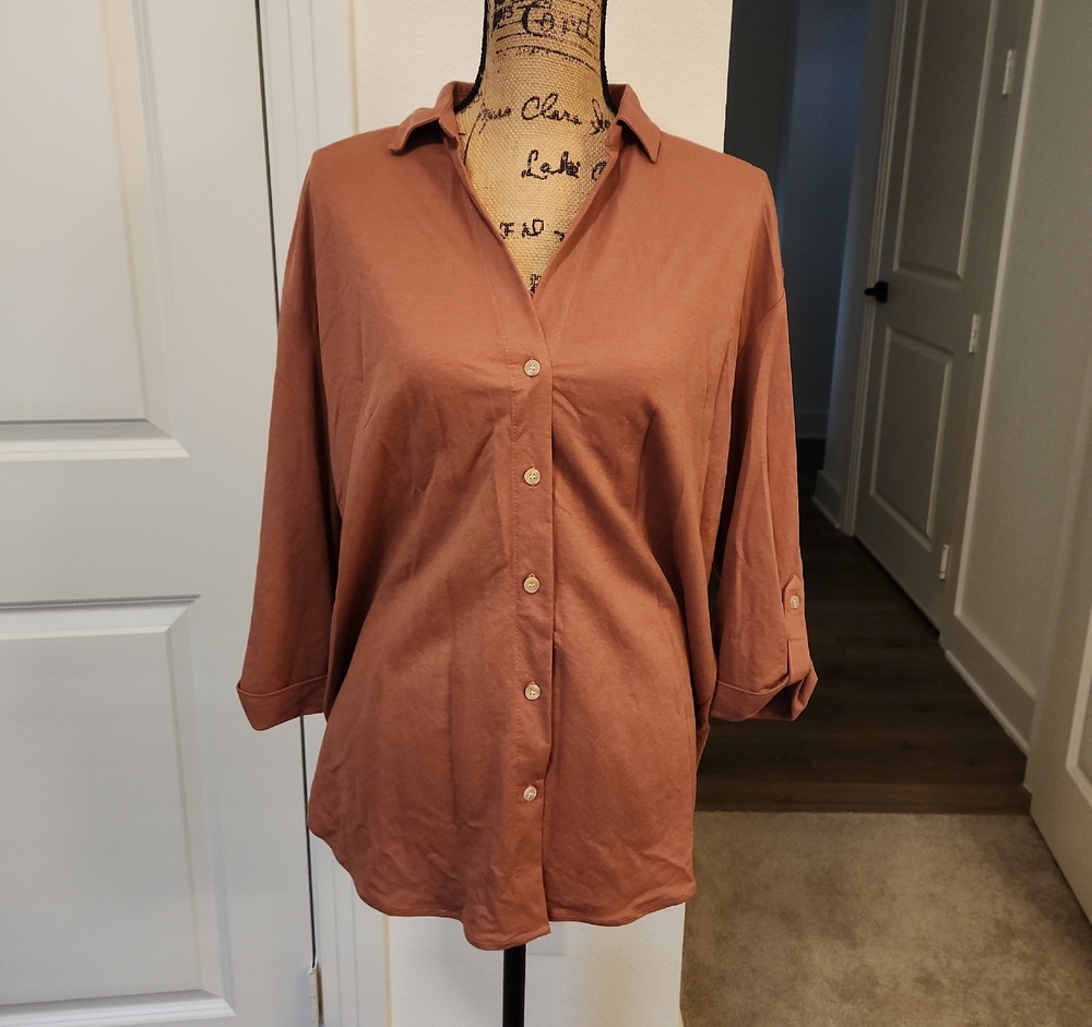 Magaschoni Relaxed Button-Down Shirt in Rust